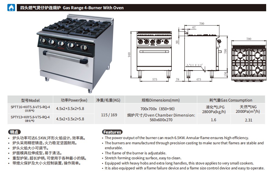 佳斯特SPTT16+KXT5.8-V7S-RQ-4/SPTY13+KXY5.8-V7S-RQ-4四头燃气煲仔炉连焗炉(图2)