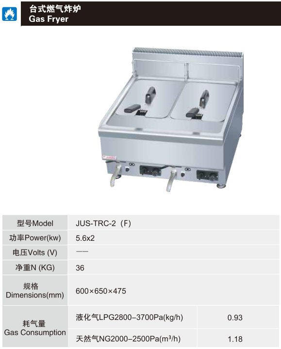 佳斯特JUS-TRC-2(F)台式燃气炸炉(图2)