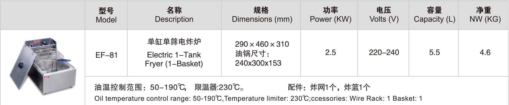 EF-81单缸单筛电炸炉-新粤海(图2)